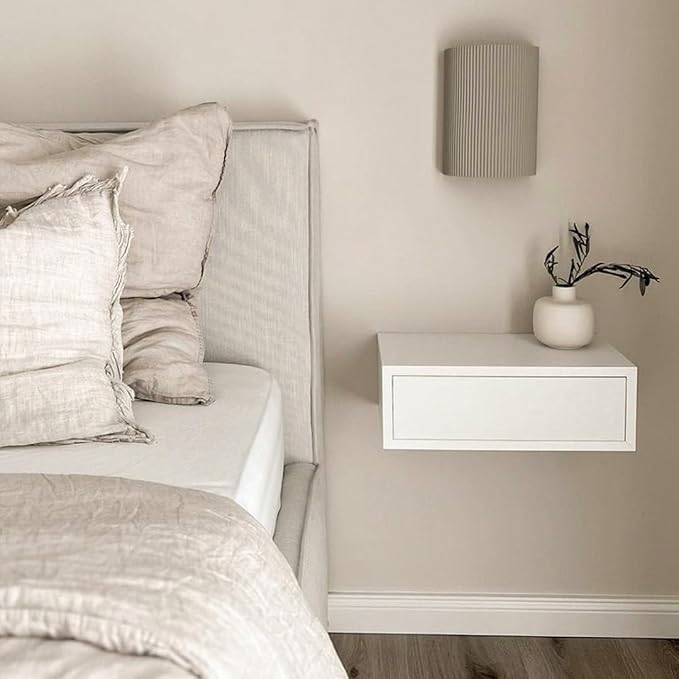 Mobili Fiver, Riccardo Floating nightstand, Ashwood White, 17.7" x 9.8" x 6.1 ", Melamine-Finished, Modern Bedside Table, End Table, Italian Furniture
