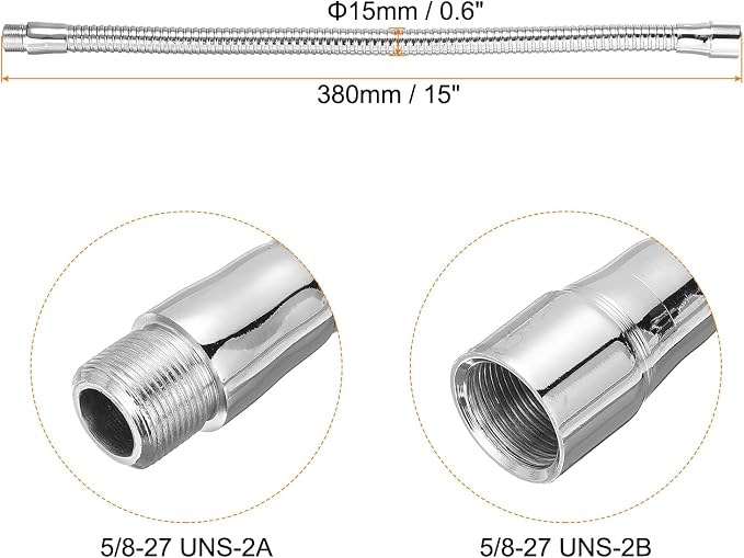 PATIKIL 15" Microphone Gooseneck, 1Pcs 5/8"-27 Thread Metal Universal Hose Flexible Arm Gooseneck Tube Extension for Multifunction DIY, Silver Tone