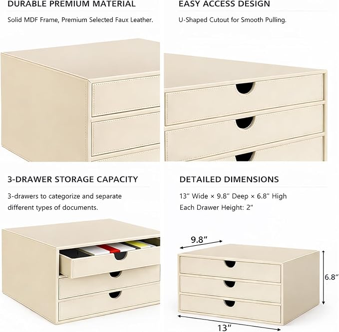 UnionBasic Document Organizer, 3-Drawer File Cabinet Document Storage Box, Office Desktop Filing Organizer, Seashell | Document Storage Box, Office Desktop Filing Organizer