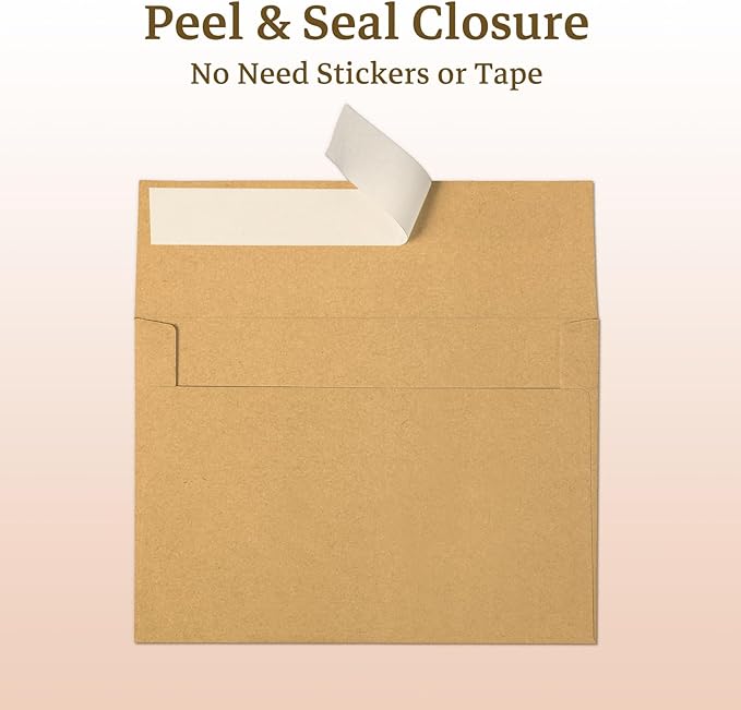 Goefun Brown Kraft Blank Cards and Envelopes 5x7, A7 Envelopes Self Seal with Folded Brown Cardstock 5x7 100 Pack for Invitations, Wedding, Birthday, DIY Greeting Cards & All Occasions