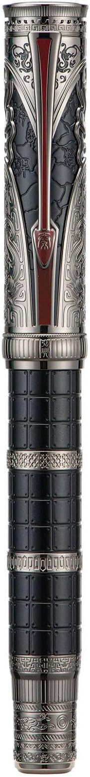 Hongdian D5X Fountain Pen Black Color Medium Nib, Qin Dynasty Retro Chinese Totem Engraving Smooth Writing Pen with Converter and Pen Box Set