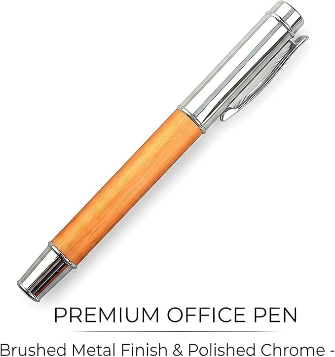 Brushed Metal Golden Rollerball Pen - 0.5mm Fine Point Executive Writing Pen for Men & Women, Professional Signature Pen for Business Office & Journaling with Metal Box