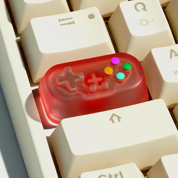 Artisan Keycap, Custom Retro Game Controller Shaped Keys Cap for MX Mechanical Keyboard, Shine Through Resin Handmade Single Replacement for Capslock Key - Red