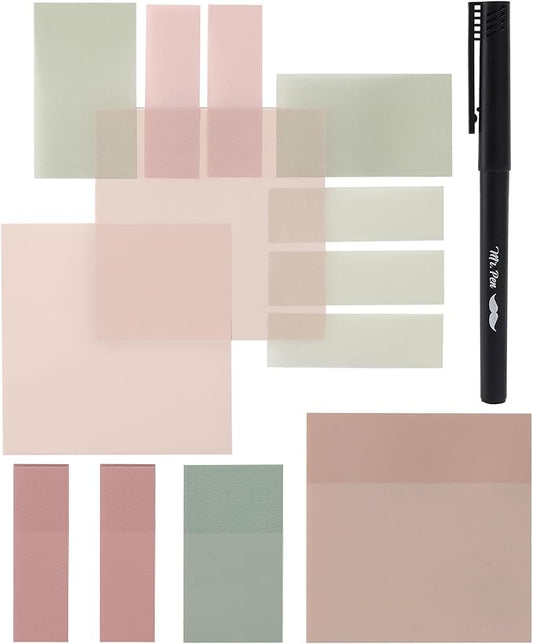 Mr. Pen- Transparent Sticky Notes with Pen, 200 Sheets, Moss & Mauve Collection, Bible Sticky Notes for Books