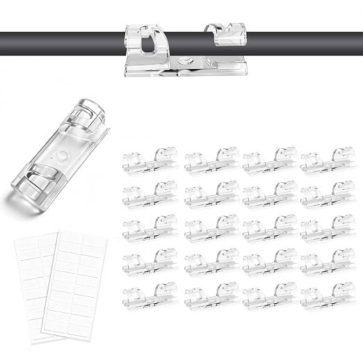 Adhesive Cable Wire Clips Clear (20 PCS) with Screw Holes - Strong Sticky or Screw-Mountable Cord Holders for Wall, Under Desk, Car, PC & Ethernet Cords, Indoor/Outdoor Christmas Lights Organizer