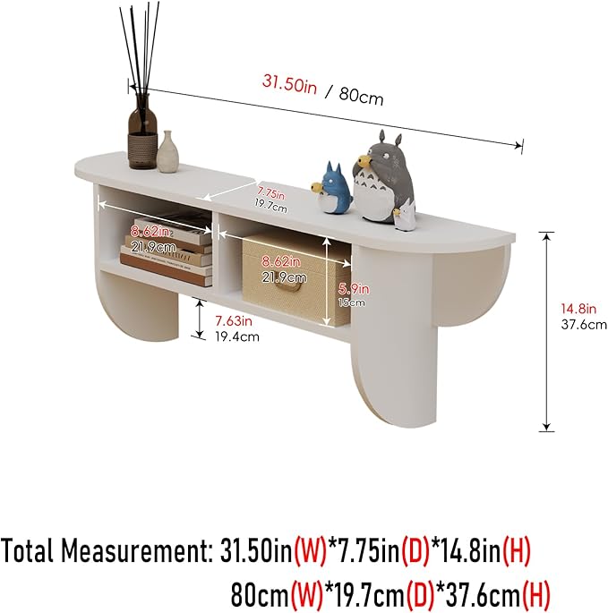 Floating Solid Wood Console Table, 32'' Wall Mounted Narrow Entryway Table with Storage Shelf, Modern Couch Table Small Entry Way Tables for Entryway, Front Hall, Hallway (White, 31.5IN)