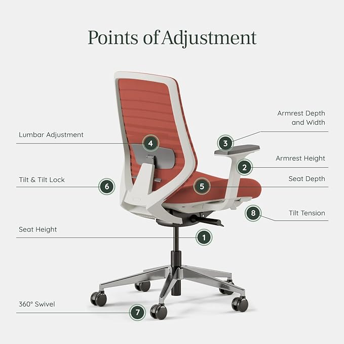 Branch Ergonomic Chair, Versatile Desk Chair with Adjustable Lumbar Support | Breathable Mesh Backrest and Smooth Wheels, Experience Optimal Comfort and Support, Poppy