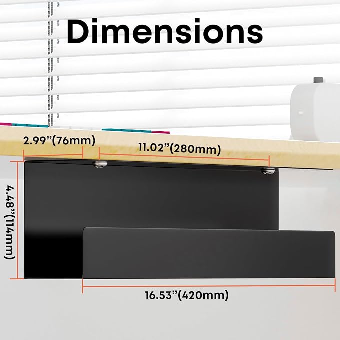 Cable Management Under Desk,17 inch Cable Management Tray | Power Strip Holder,Cord Organizer,Wire Management for Office and Home, Black