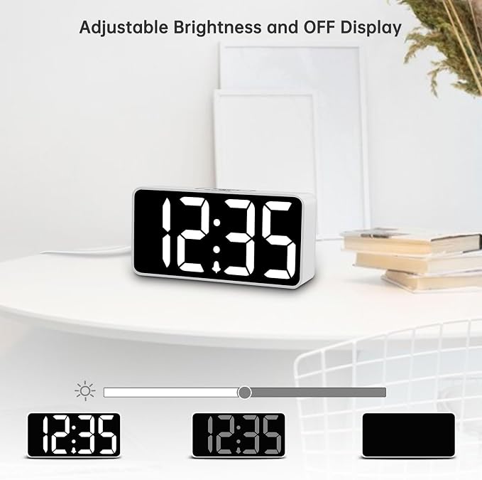 DreamSky Small Digital Alarm Clock for Bedroom with Large Big Numbers | Electric Bedside Desk Clock with USB Charging Port, Brightness Dimmer, Adjustable Alarm Volume, USB-C Adapter Powered