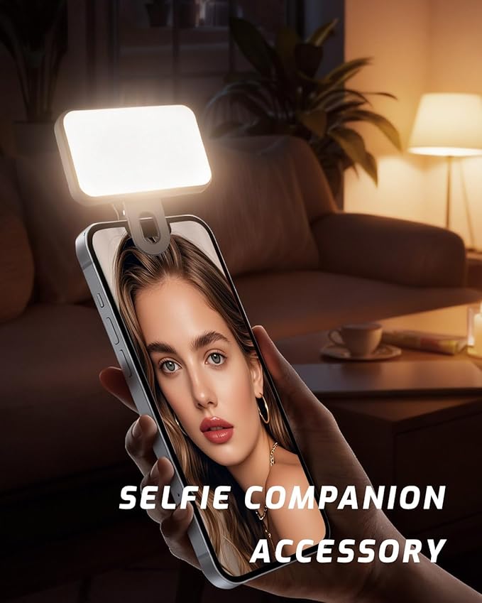 Mini Portable Selfie Light for iPhone: Rechargeable Clip on Phone Fill Lights, Ring Light for Camera Picture, Makeup Photo, Video Conferences, Laptop Use, Zoom Meetings, TikTok, Vlog Photography