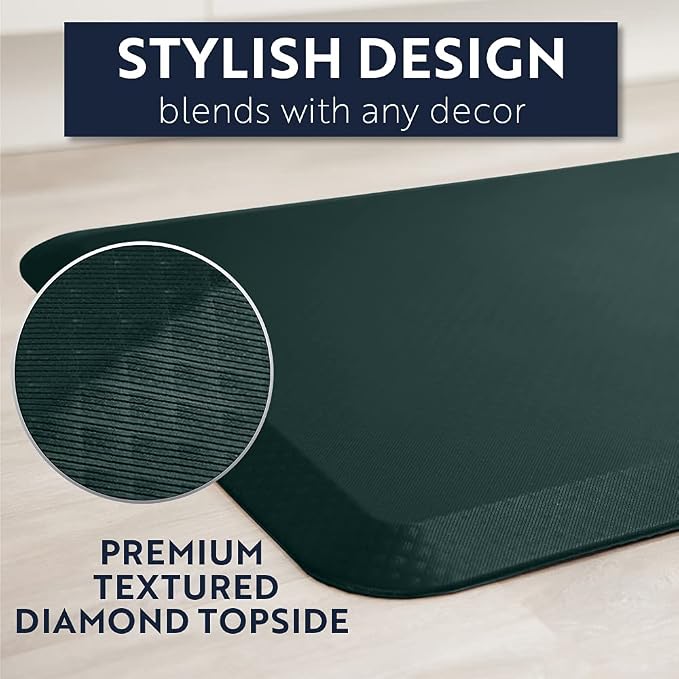 KANGAROO Anti Fatigue Mats for Kitchen Floor, 70x24, Reduce Foot, Knee Pressure, 3/4 Inch Thick Cushioned Ergonomic Mat, Waterproof Comfort Rug for Under Sinks, Standing Desk, Stores, Hunter Green