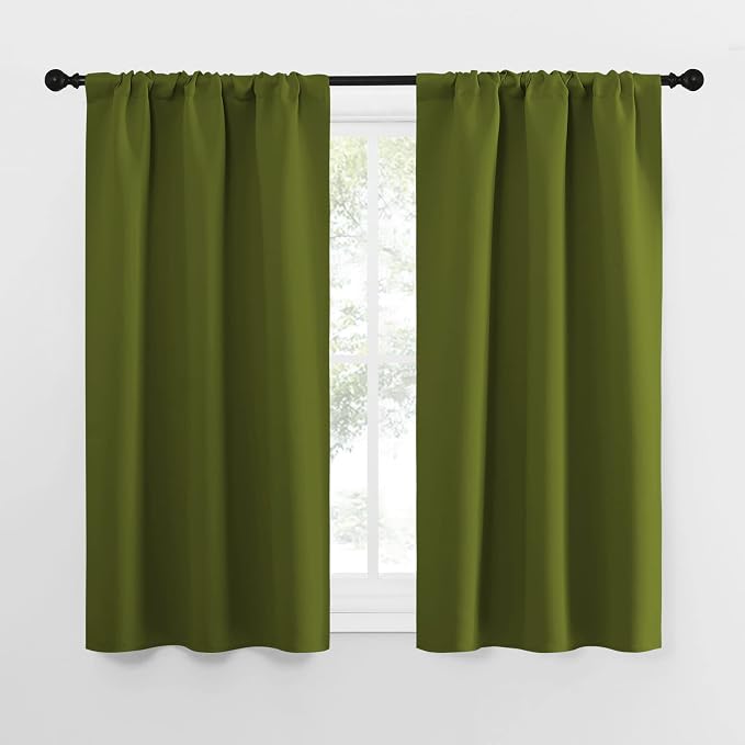 NICETOWN Kitchen Curtains, Short Blackout Curtains & Drapes, Thermal Insulated Rod Pocket Window Treatment Draperies for Nursery (Olive Green, 34 in x 54 in (W x L), Set of 2)