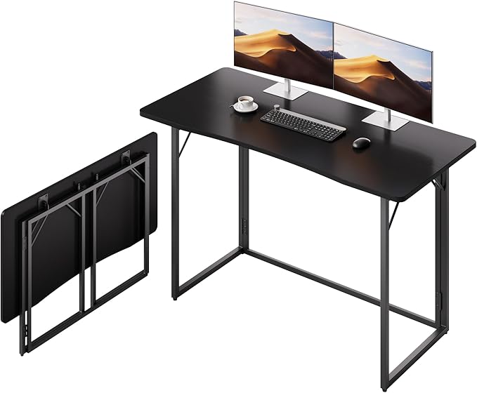 JOYMOOP Black 47.2" Folding Desk, No Assembly Small Foldable Desk for Home, Office, Wooden Top Folding Computer Desk for Working, Writing, Studying - Large Size