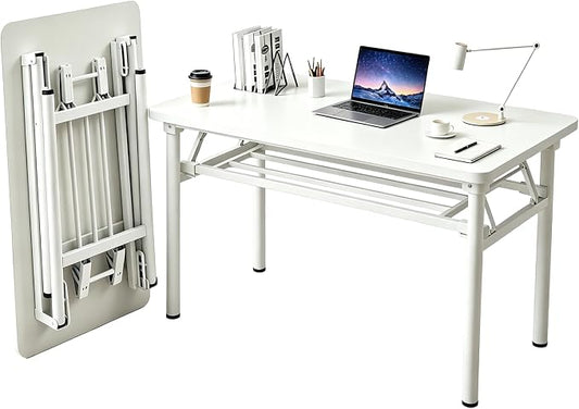 Folding Desk for Small Spaces, 31.5 Inch Foldable Computer Desk, No Assembly Required, Space Saving Portable Study Table for Compact Home Office, Bedroom, Dorm, Apartment, White