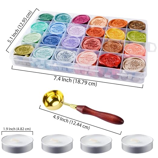 Metallic Assorted Color Seal Beads - 24 Colors for Making Wax Seals, Decor for Envelope, Letter, Wedding Invitation and Sealing Wine Bottle