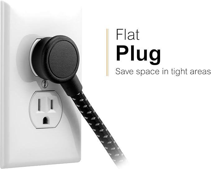 GE UltraPro 3-Outlet Surge Protector with 4ft Braided Cord, Power Strip, Extension Cord, Flat Plug, 1 USB-A & 1 USB-C Port, 245 Joules, for Home School & Office, Charging Station, Black – 82592