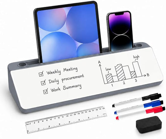 Desktop Whiteboard, Glass Dry Erase Board, Desk Board Buddy,Computer Keyboard Stand,Desk Whiteboard Organizer for Home,Office,School Supplies (Grey)