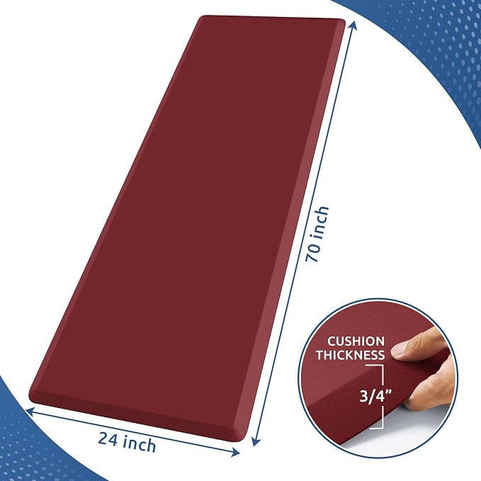 0.8" Thick Kitchen Mat Cushioned Anti Fatigue Rug Comfort Floor Mats | Water-Resistant, Non-Slip, Easy to Clean Comfort Floor Mat for Kitchen, Sink & Office, Multiple Colors & Sizes, 70" x 24"