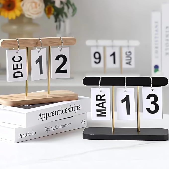 Perpetual Daily Flip Calendar for Desk 2026 Reusable Office Desktop Decor Home Accessories Photography Props (Wooden)