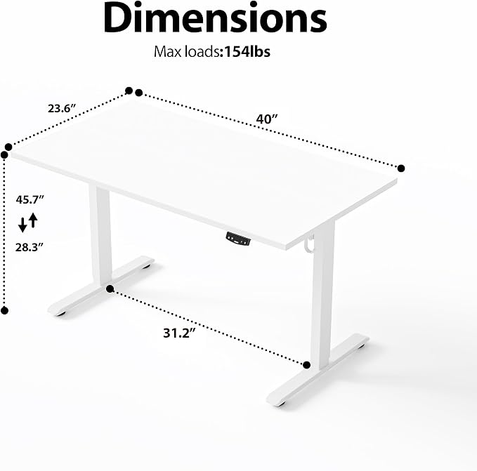 Agilestic Electric Standing Desk, 40 x 24 Inches Height Adjustable Desk, Sit Stand up Desk for Work Office Home, Splice Board, White