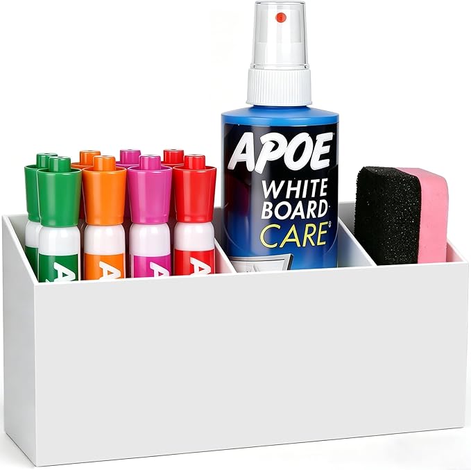 Magnetic Dry Erase Marker Holder for Whiteboard, Anti-slip Magnet Pen Holder for Fridge Refrigeator, Acrylic Pencil Holder for Classroom Teacher, Office Accessories, Locker Organizer(White)