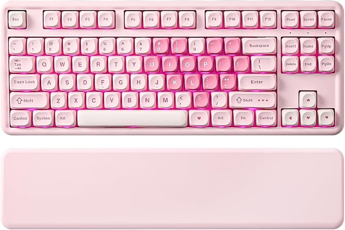 YUNZII B87 Wireless Mechanical Keyboard,QMK/VIA Programmable,TKL Layout 87 Keys,BT/2.4G/USB-C,Hot Swap Gasket Mount RGB Backlit Gaming with Wrist Rest for Win/Mac (Pink, Milk V2)