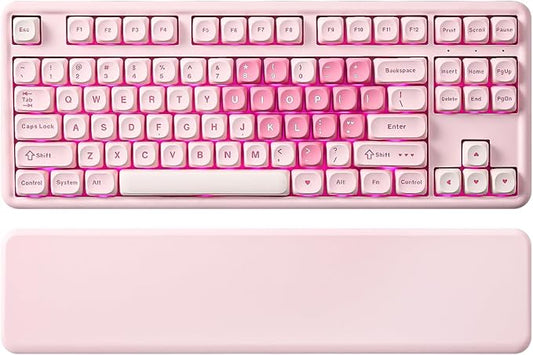 YUNZII B87 Wireless Mechanical Keyboard,QMK/VIA Programmable,TKL Layout 87 Keys,BT/2.4G/USB-C,Hot Swap Gasket Mount RGB Backlit Gaming with Wrist Rest for Win/Mac (Pink, Milk V2)