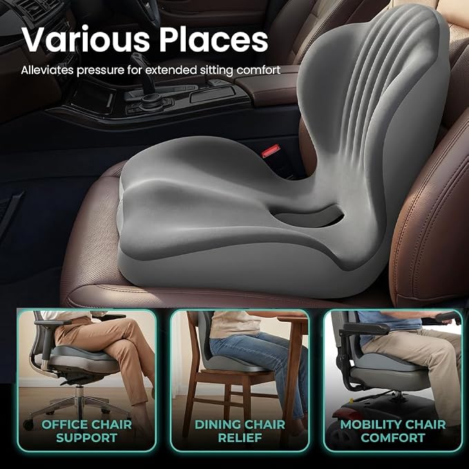 ROWPOZ Ergonomic Memory Foam Seat Cushion with Lumbar Support | Breathable Car and Office Chair Cushion with L-Shaped Cutout for Long Drives, Office and Home