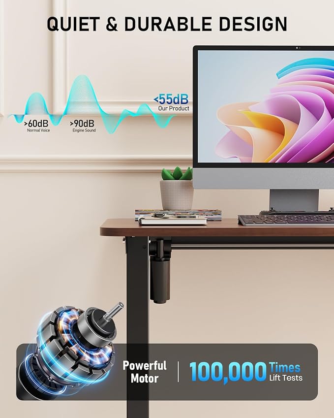 40" Electric Standing Desk Adjustable Height, Sit Stand up Desk for Home Office & Computer Workstation, 2 Memory Height Settings, Splice Board, 2 Hooks, Black Frame/Walnut Top