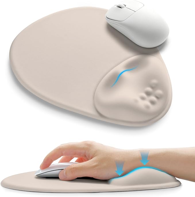 Palm-Rest and Wrist-Hugging Mouse Pad Wrist Rest, Ergonomic Wrist Support with Curve Fitting Cushioned Memory Foam for Carpal Tunnel Pain Relief, 9.9 x 8.3 Inch, Love of Apricot White