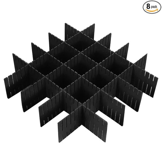 ShineMe Drawer Dividers 8pcs Adjustable Plastic Divider Household Storage Thickening Sub-Grid Finishing Shelves for Home Tidy Closet Stationary Makeup Socks Underwear Scarves Organizer (Black)