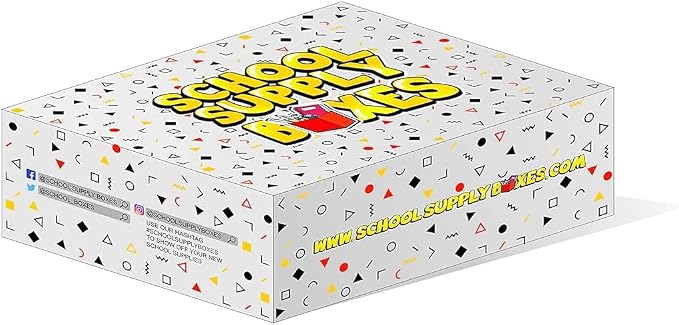 School Supply Boxes | Budget Saver Case (4 Boxes) | Back to School Essentials Kit for Students & Teachers | Includes Spiral Notebook, Crayons, Pens, Pencils, Glue & More