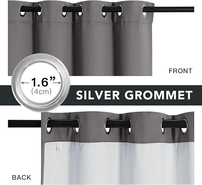 RYB HOME Noise Reducing Barrier for Bedroom, Totally Blackout Drapes Energy Smart Window Treatment Anti Dust Divider Curtains PM2.5 Pollen Smog Filtering, Grey, W52 x L72 inch, 2 Panel