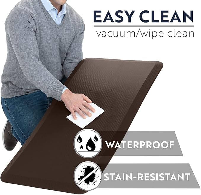 KANGAROO Anti Fatigue Mats for Kitchen Floor, 58x20, Reduce Foot, Knee, Back Pressure, 3/4 Inch Thick Cushioned Ergonomic Mat, Waterproof Comfort Rug for Under Sink, Standing Desk, Store Floors, Brown