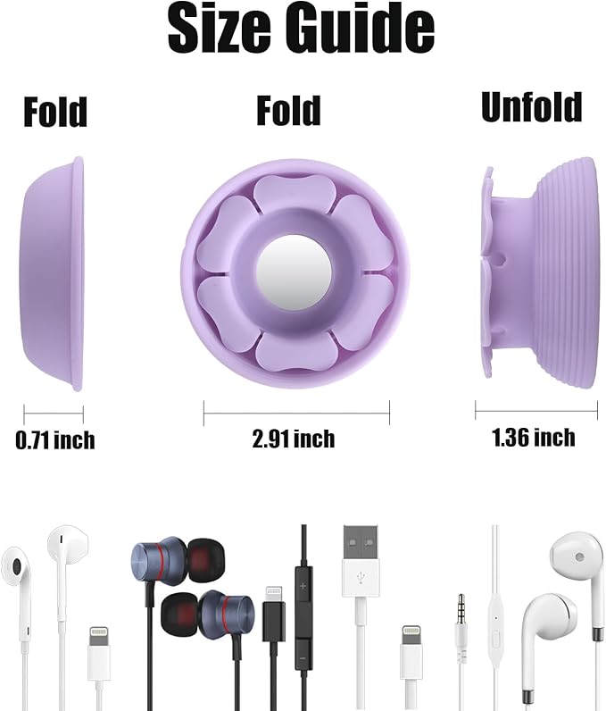 MAIRUI Wired Earbud Case Earphone Headphone Cord Organizer Earbuds Wrap Soft Silicone Magnetic Holder Storage Tangle Free Cable Winder(Lavender)