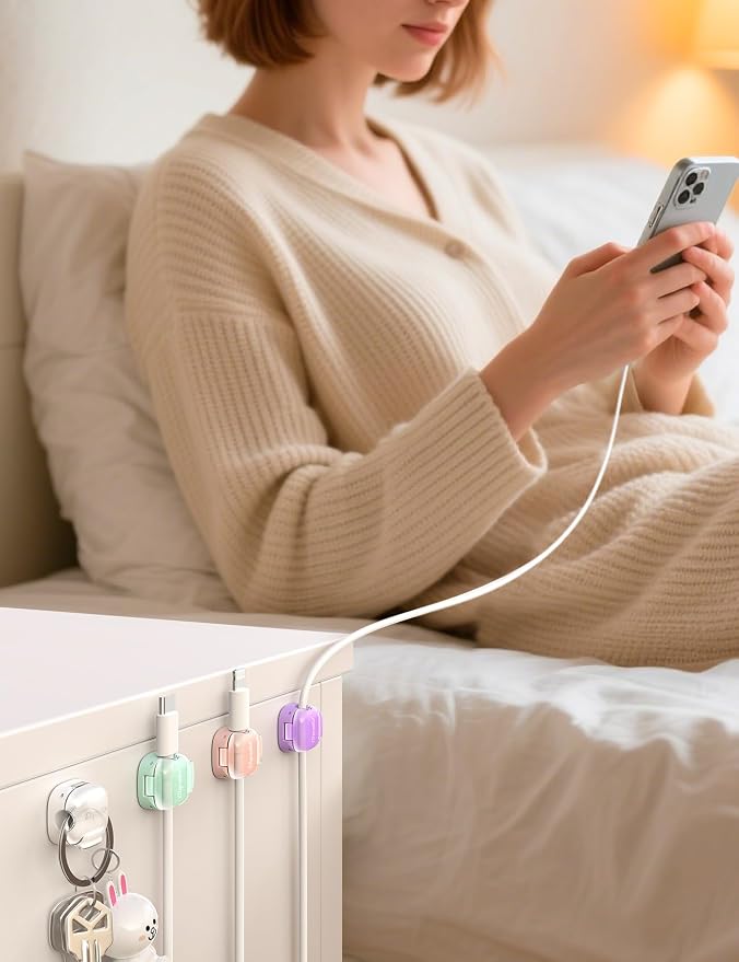 Cord Organizer, 8 Pack Cable Clips [1s Lock] Spring Cord Holder for Nightstand Home Office Desk Accessories Supplies for Women, Cute Girls College Dorm Room Essentials Decor, Classroom Organization