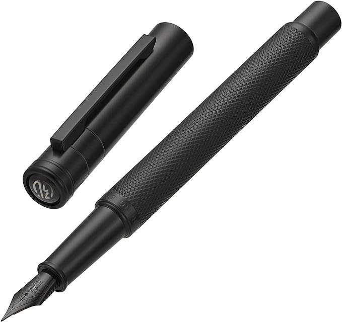 Matte Black Forest Fountain Pen Extra Fine Nib Classic Design with Converter and Metal Pen Box Set by Asvine