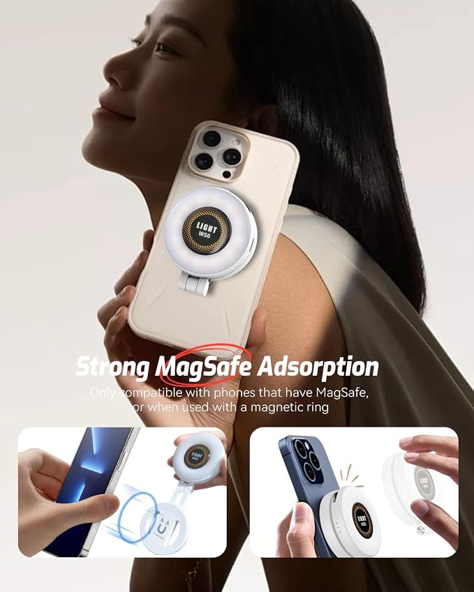 Magnetic Portable Selfie Light for iPhone - Phone Ring Light Rechargeable for Camera Picture Make up Photos Video Conferences LED Selfie Ring Fill Light TikTok/Zoom Calls/Video Conference