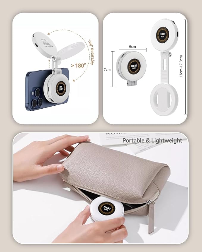 Magnetic Portable Selfie Light for iPhone - Phone Ring Light Rechargeable for Camera Picture Make up Photos Video Conferences LED Selfie Ring Fill Light TikTok/Zoom Calls/Video Conference