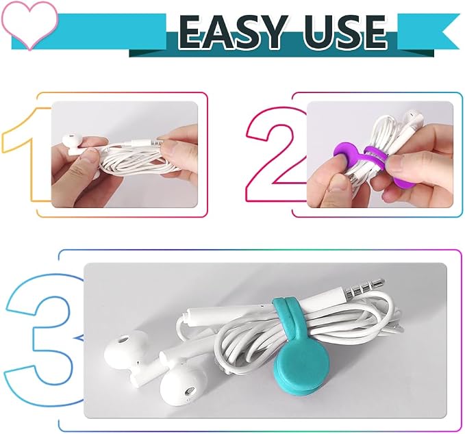 Kanemc Magnetic Cable Ties,Silicone Cord Twist Ties(10-Pack 5 Colors) | Magnetic Cord Organizer for Bundling Earphone,Magnet Strap for Charging Wire Organizer, Earphone Cords Wrap, Fridge Magnets