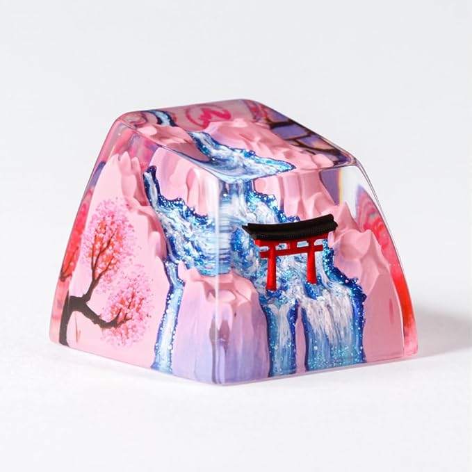 Red Torii Gate Artisan Keycap Spring Sakura - 1U ESC, R1 SA Profile Custom Handmade Resin Cherry MX Switch Key Cap Mechanical Keyboard, Cool Tech Gifts for Men, Dad, Father, Gamer, Japan Lover