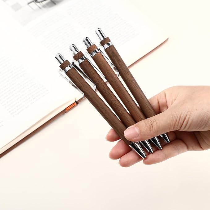12 Pcs Bamboo Pens Employee Appreciation Gifts Engraving Wooden Ballpoint Pens Must Have for Writing Office Staff Coworkers(Classic Color)
