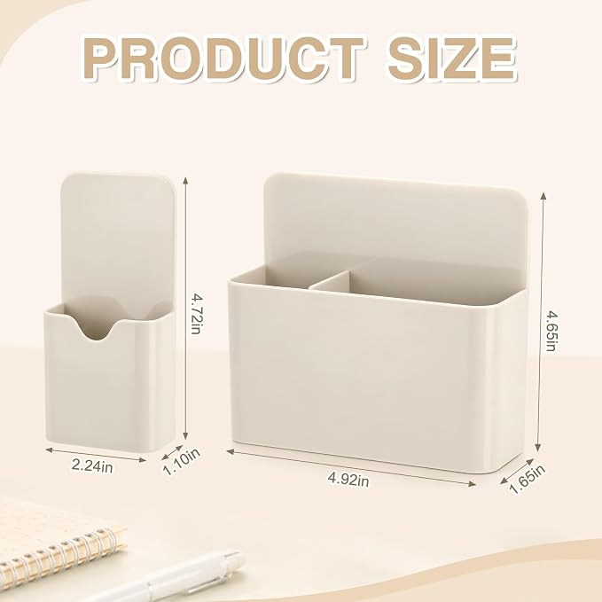 Crtiin 3 Pcs Magnetic Pen Holder Set for Refrigerator, Magnetic Desk Organizer with 1 Large 2-Compartment and 2 Small Holders, Marker Holder for Refrigerator, Whiteboard, Home Office (Beige)