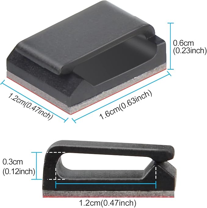 100 Pcs Cable Tidy Management Self Adhesive Flat Cable Clips for Led Light Strip and Flat Ethernet Cable Black | For LED strip and flat Ethernet cable, cable management, easy to install
