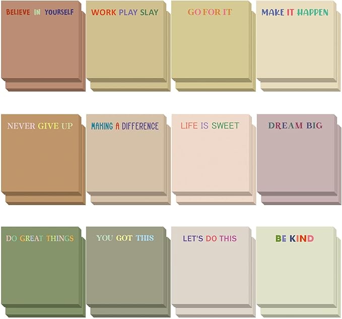 Yinder 24 Pcs Inspirational Sticky Notes Thank You Gift Motivational Sticky Note Pad Employee Appreciation Gift Bulk for Staff Coworker Teacher Nurse Office Groups 3 x 3'' (Motivation,Boho)
