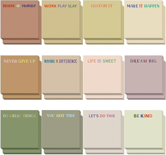 Yinder 24 Pcs Inspirational Sticky Notes Thank You Gift Motivational Sticky Note Pad Employee Appreciation Gift Bulk for Staff Coworker Teacher Nurse Office Groups 3 x 3'' (Motivation,Boho)