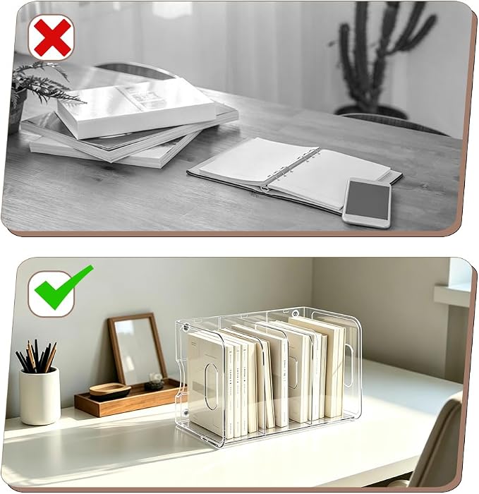 Acrylic Magazine File Holder 3 Compartment Desk Organizer Heavy Duty Transparent Book Divider Desktop Paper Document Organizer for Office Bedroom Library Sturdy Magazine Book Storage Rack
