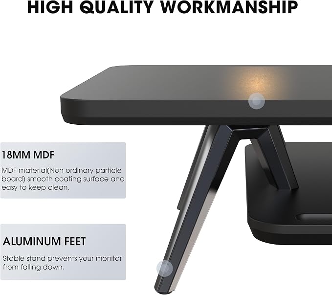 Fenge Dual Monitor Stand Riser, Wooden Desk Shelf with 2-Tier Storage | 47.3-Inch Extra Wide, Sturdy Aluminum Legs, Built-In Phone & Tablet Slot, Desktop Organizer for Office Accessories