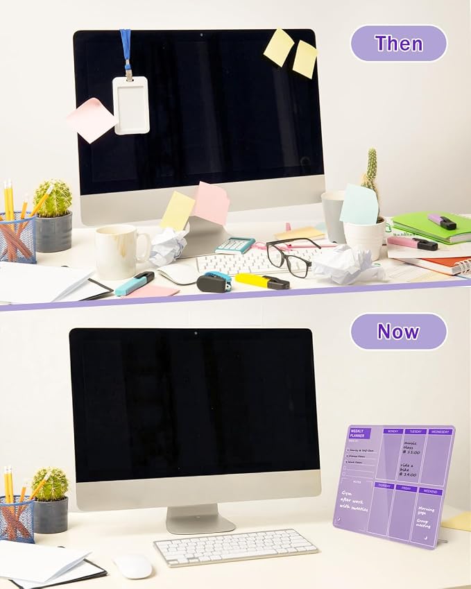 Desktop Thickened Acrylic Dry Erase Board, Weekly White Board with to Do List, Tabletop Whiteboard with Stand, Frameless Dry Erase Purple Board，9.8"x11.8" for Office, Home, School(Desktop-PUR-2530)