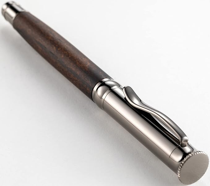 Executive Classic Style Fountain pen - Gun Grey Polished metal with Artisanal Wood - Includes Converter Piston and 6 Ink Cartridges (Walnut)